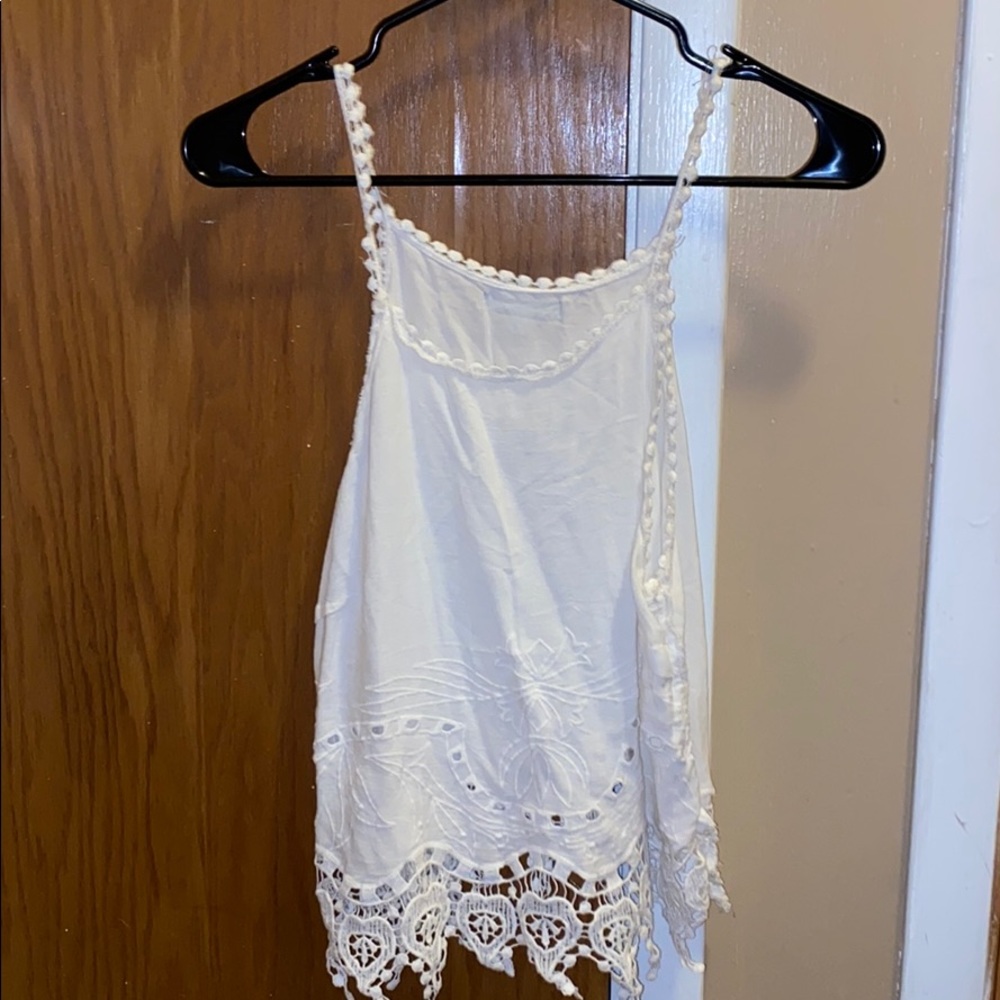 White Embroidered Crop Tank